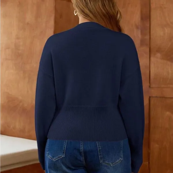 Navy Button-Front Ribbed Cardigan - Image 9