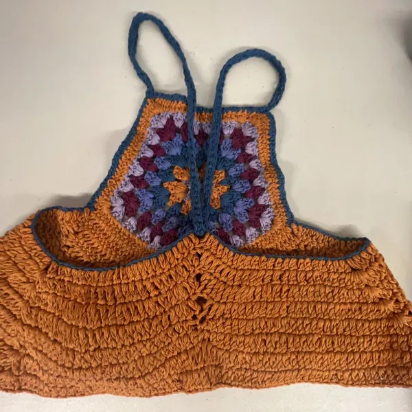 New Sz Large L Free People Bella Crochet Cropped Crop Halter Tank Top Shirt Boho - Image 6