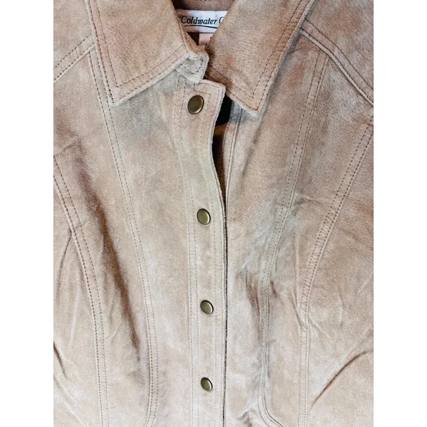 Coldwater Creek Women's L 100% Leather Suede Jacket Tan Western Jean Jacket - Image 7