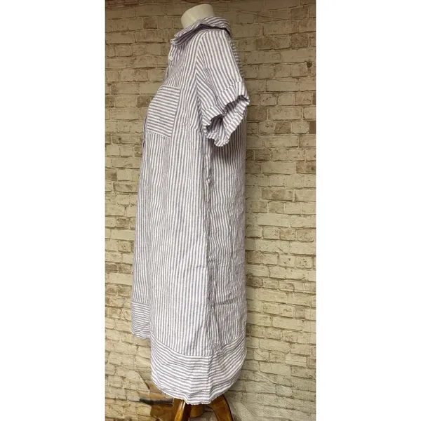 Garnet Hill Suns Out linen relaxed popover shirt dress striped purple Medium - Image 4