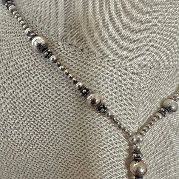 Artisan Bali Sterling Silver Graduated Bead Lariat Necklace - Image 2