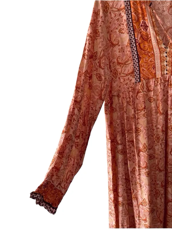 Umgee Boho Paisley Maxi Dress Long Sleeve Tassel Tie V-Neck Size M - Image 7