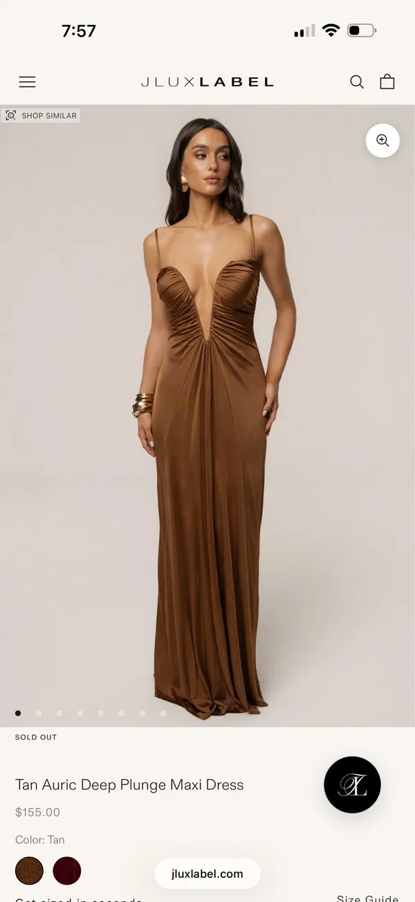 JLUXLABEL Tan Auric Deep Plunge Maxi Dress - Image 2