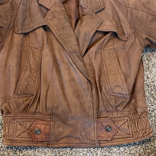 [G-III Global Identity] Vintage Brown Bomber Leather Jacket-Medium - Image 11