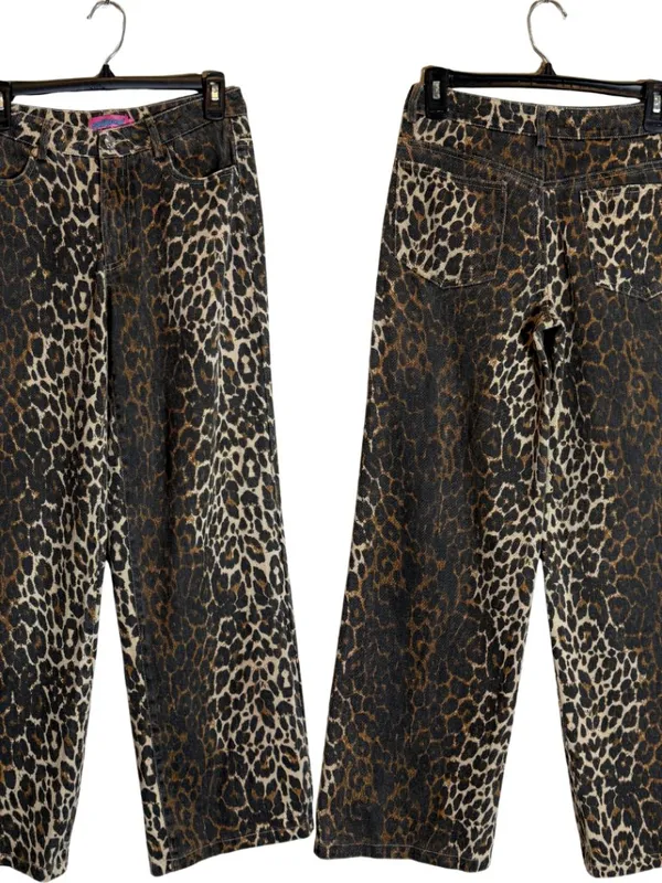 Edikted Leopard Printed Low Rise Baggy Jeans Women's XS Festival Fun Bold Trendy - Image 4