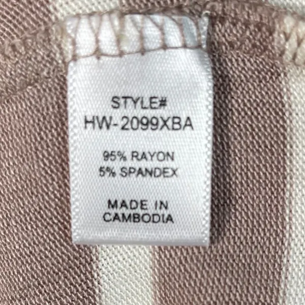 Zenana 1X Taupe Ivory Striped Snap Button Cardigan Soft Stretch Knit Ribbed Trim - Image 4