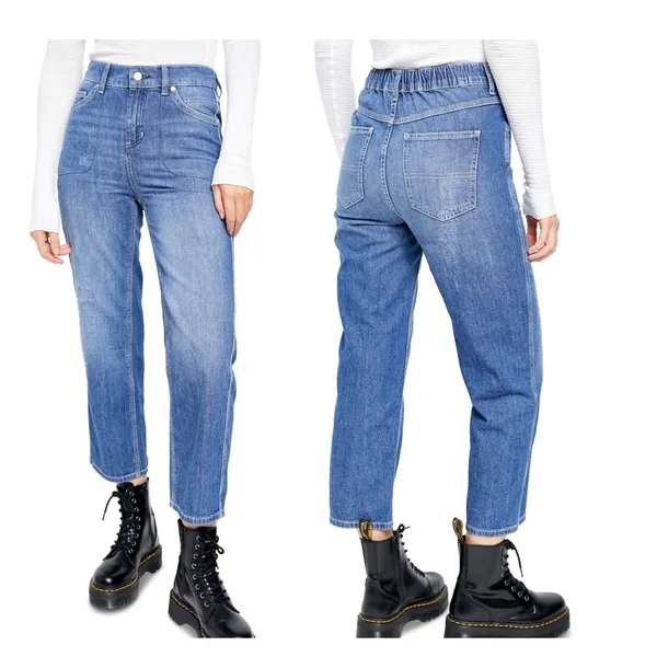 Free People Chloe Baby Barrel Jeans‎ Women XS Blue Boho Elastic Back Distress - Image 2