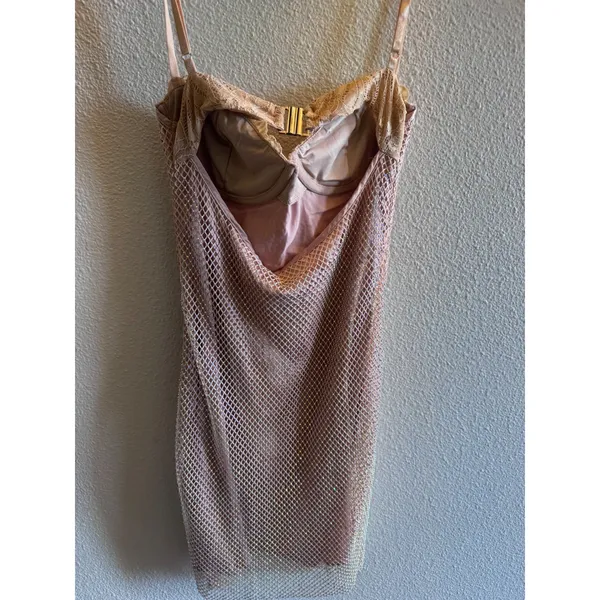 Outcast Bonjour Mini Dress‎ Blush Pink Rhinestone Mesh Lace Trim Medium NWT $165 - Image 6