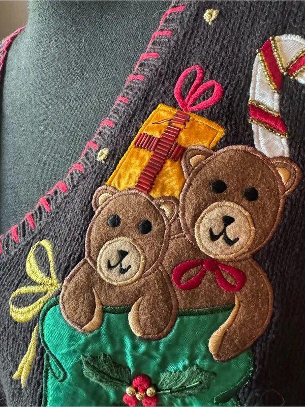 Nutcracker Festive Black Christmas Stocking Embroidered Sweater Vest medium - Image 5