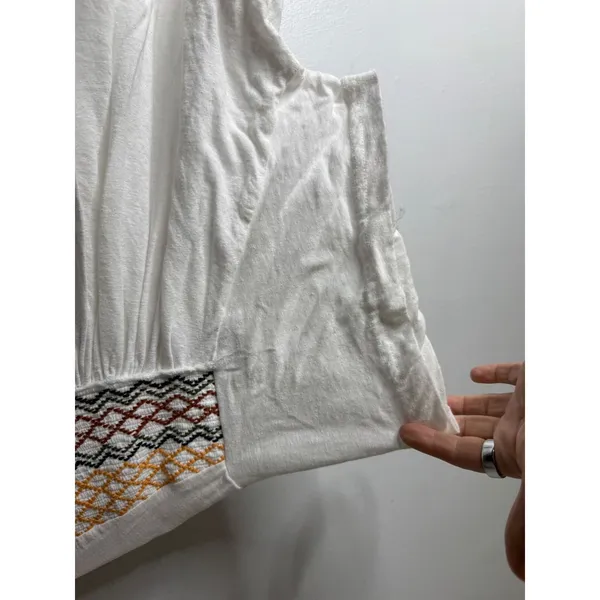 Free People White Embroidered Boho Peasant‎ Tunic Top Tassel small - Image 4