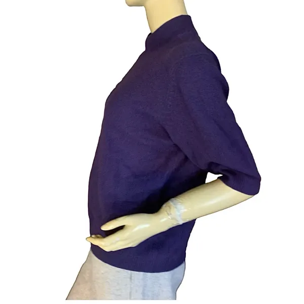 Grace Purple Cashmere Knit Mock Neck Short Sleeve Pull Over Sweater (Xl) - Image 3