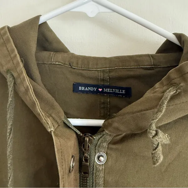 Brandy Melville Olive Green Hooded Field Jacket - Image 2