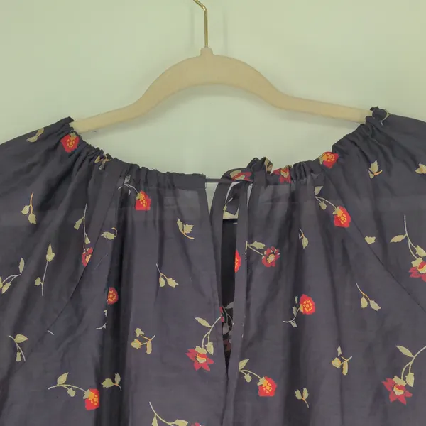 Madewell Cotton Silk Floral Peasant Blouse Size Small Navy Red Long Sleeve Shirt - Image 11