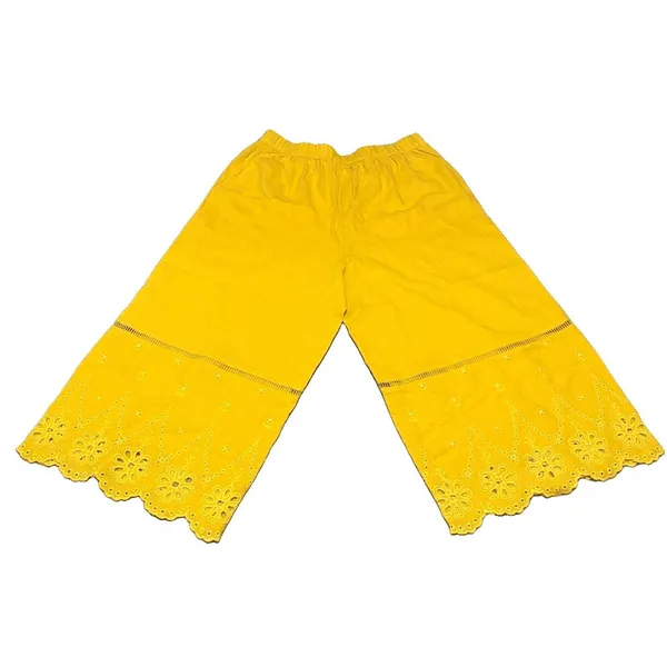 Calligraphie Women’s Eyelet Chartreuse Linen Wide-Leg Scallop Cropped Pants S - Image 5