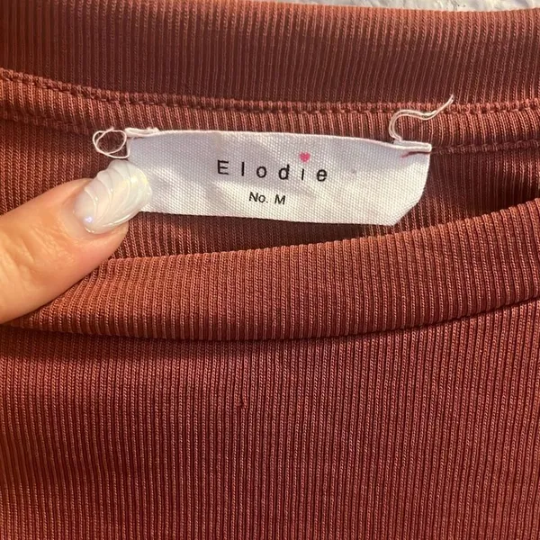 ✨ELODIE Women's Long Sleeve Sz Medium Mauve Bodysuit Ribbed T Shirts Jumpsuit✨ - Image 6