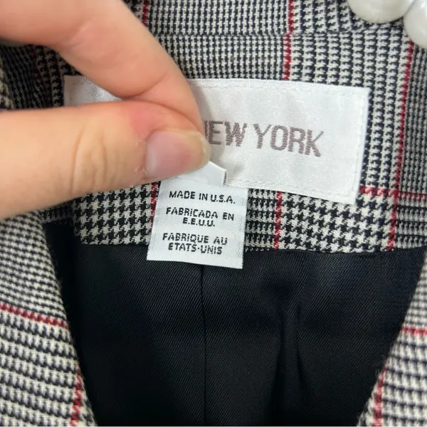 Vintage Jones New York Plaid Herringbone Houndstooth Double Breasted Blazer - Image 9