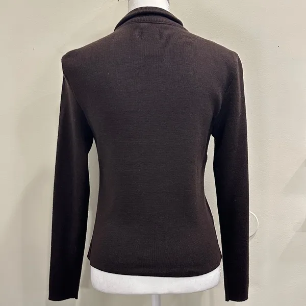 Y2K Mossimo Suede Leather Wool Blend Knit Zip Up Jacket Brown Small Boho Western - Image 2