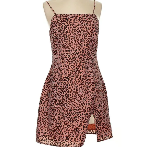 NWT Superdown Revolve‎ Kensley High Slit Pink Leopard Slip Dress Small - Image 3
