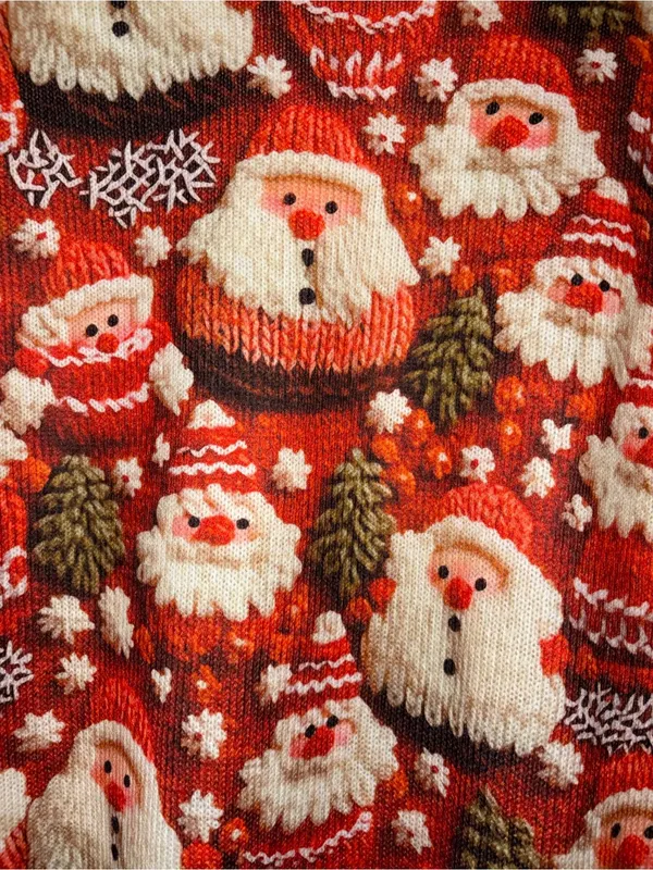 Women's Red Santa Pattern Holiday Sweater Hoodie - Image 2