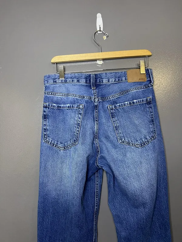 Aeropostale 90s Baggy Straight Jeans Womens 8 Medium Wash Blue Distressed Denim - Image 5