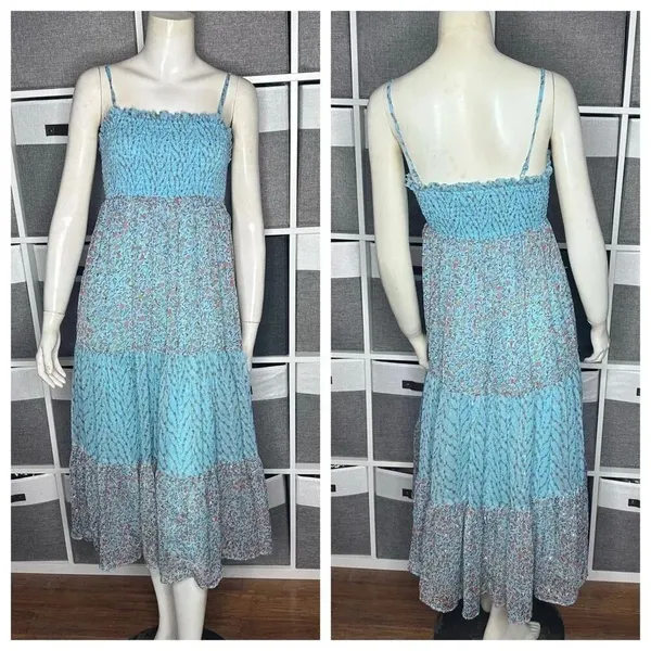 LABEL RITU KUMAR Blue Floral Printed Maxi Dress Size Small - Image 3