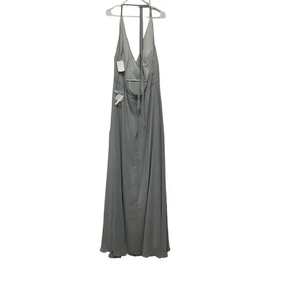 Birdy Grey Moni Halter Gown Silver Grey Chiffon Bridesmaid Dress 2XL NWT Pockets - Image 3