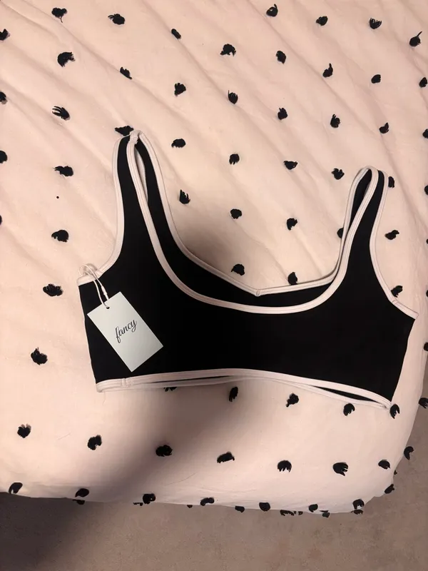 Shop Fancy V Neck Bra Black & White - Image 2