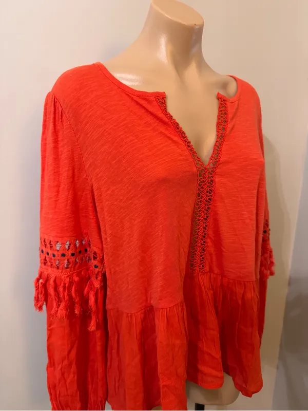 Lucky Brand Red Tassel Peplum Peasant Top Large - Image 4
