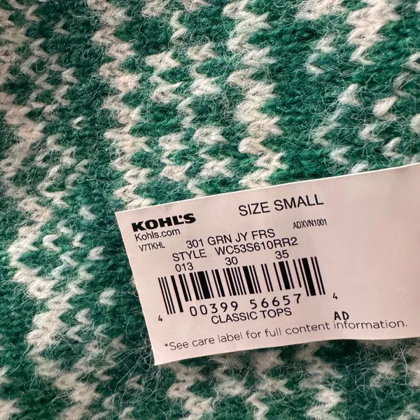 Croft & Barrow Small Sweater Fair Isle Crew Neck Long Sleeve Pullover Green New - Image 6