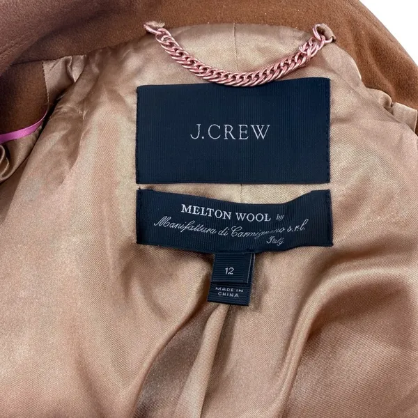 J.Crew‎ Melton Wool Belted Moto Trench Coat Italian Wool Camel Brown Size 12 - Image 11