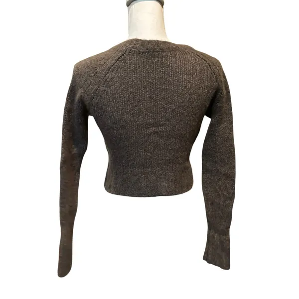 White + Warren Women's Sweater Small‎ Brown Cashmere Silk Blend Long Sleeve Crop - Image 2