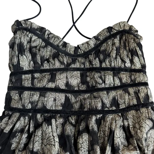 Free People Size S‎ Charlie Bustier Maxi Dress Black Gold Metallic Whimsigoth - Image 3