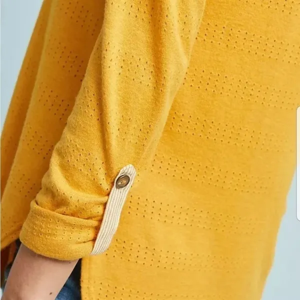 Anthropologie Akemi + Kin sylvie‎ pointelle yellow roll sleeve Size Medium - Image 4