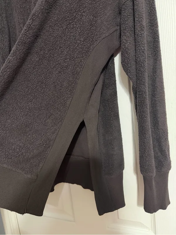Aerie chilled out Cozy brown sherpa crewneck Pullover‎ Sweatshirt size large - Image 6