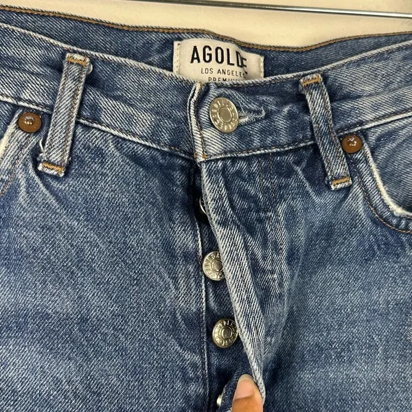 AGOLDE Riley Cropped High Rise Sttraight Leg‎ Distressed Raw Hem Jeans Sz 24 - Image 8