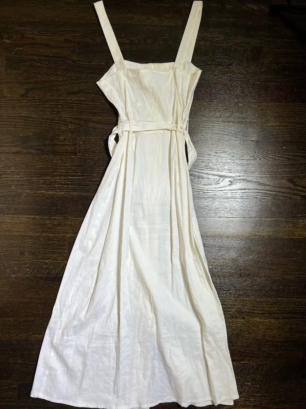 Forever 21 White Linen Blend Button Front Belted Midi Dress Small - Image 5