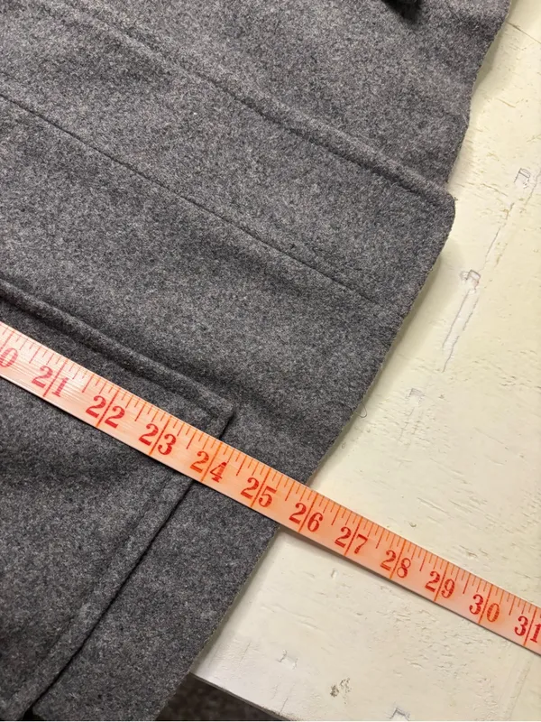 Old Navy Gray Wool Blend Hooded Toggle Pea Coat Red Plaid Trim Size Large - Image 5