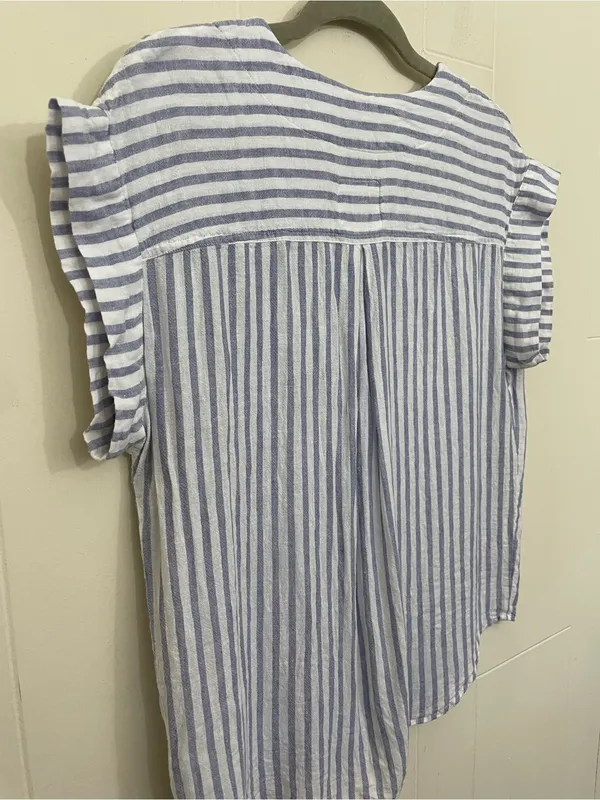 Rails Nala Popover Blouse Size M Blue Iris Stripe Linen Rayon Coastal Chic Beach - Image 8