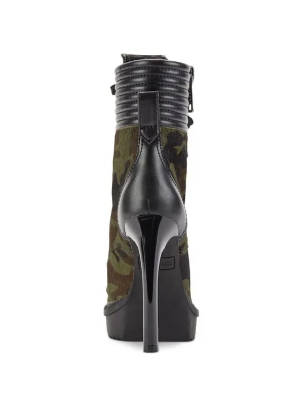 DKNY New Steffi Calf Hair Leather Combat Camo Lace-up Stiletto Bootie 6.5 - Image 4