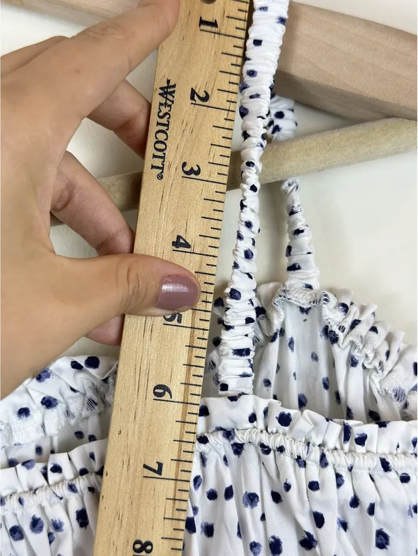 J.Crew Cinched-Waist Cotton Poplin Tank Top Blue Dot Smocked Crop M - Image 11