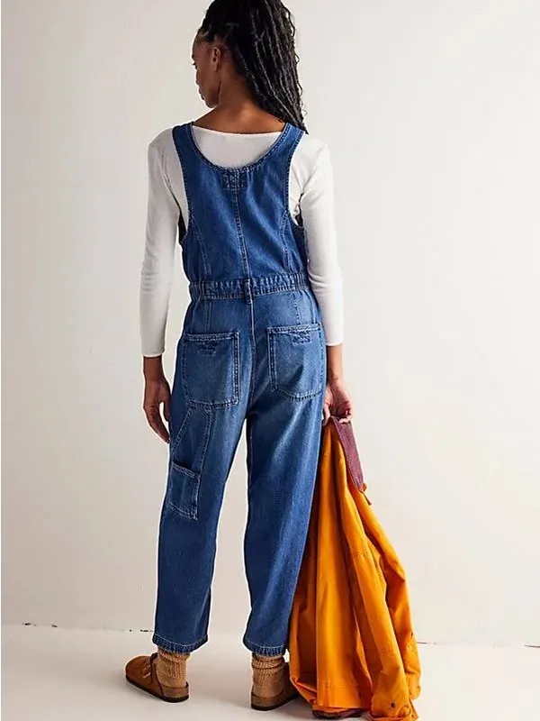 We The Free Women’s Cloud Nine Jumpsuit Denim Sleeveless Boho in Inky Indigo XL - Image 2
