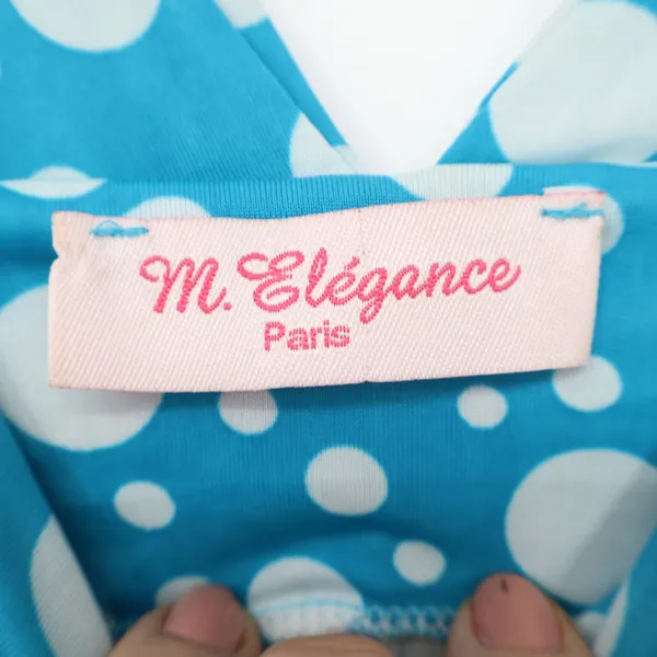 M. Elegance Paris Polka Dot Ruched V-Neck Midi Dress Turquoise Blue Size 36 FR - Image 2