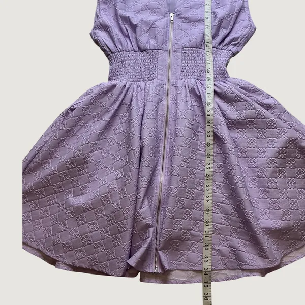 Entro Lavender Floral Checkerboard Zip Front Smocked Mini Dress D25862 Medium - Image 7