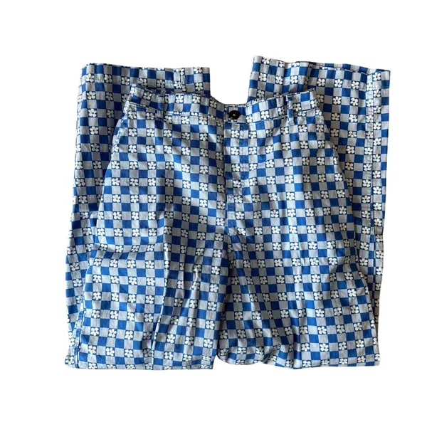 Wild Fable NWOT Blue & White Checkered Flower Pants Women Size Small Medium - Image 4
