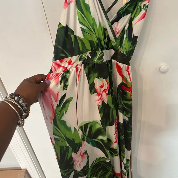 Tropical Floral Maxi Dress Green Size XL - Image 8