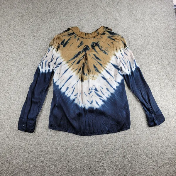 Young Fabulous & Broke Womens Susan Shirt Medium Blue T an Tie Dye Button Down - Image 3