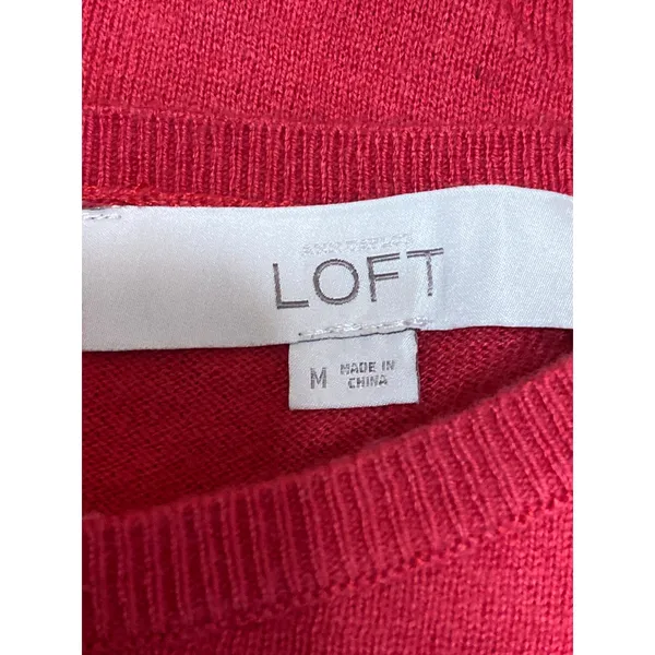 Ann Taylor LOFT Women's Red Wool Long Sleeve Scoop Neck Knit Sweater Top Size M - Image 3