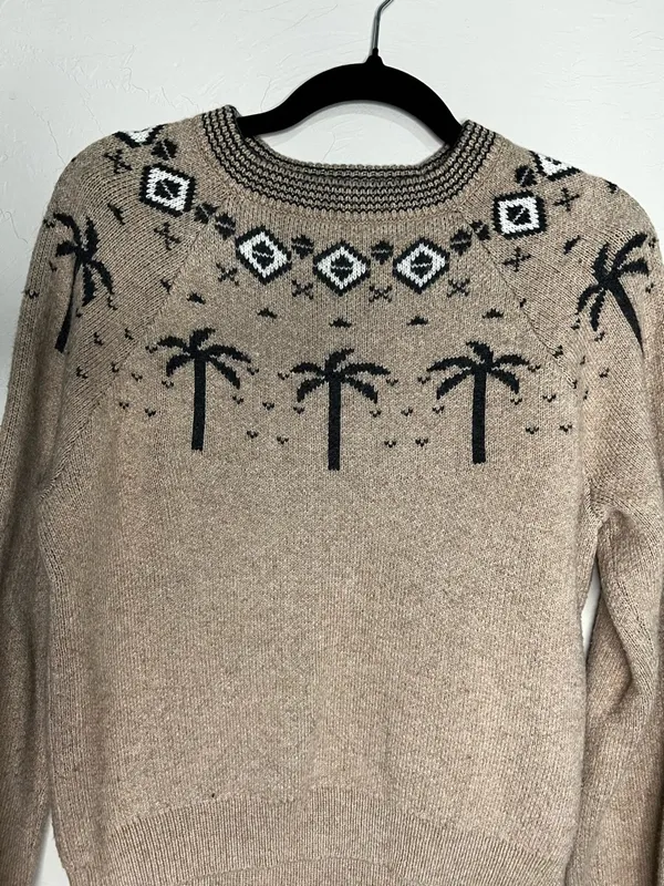 Marine Layer Archive Avalon Fair‎ Isle Palm Trees Cotton Wool Blend Crew Sweater - Image 3