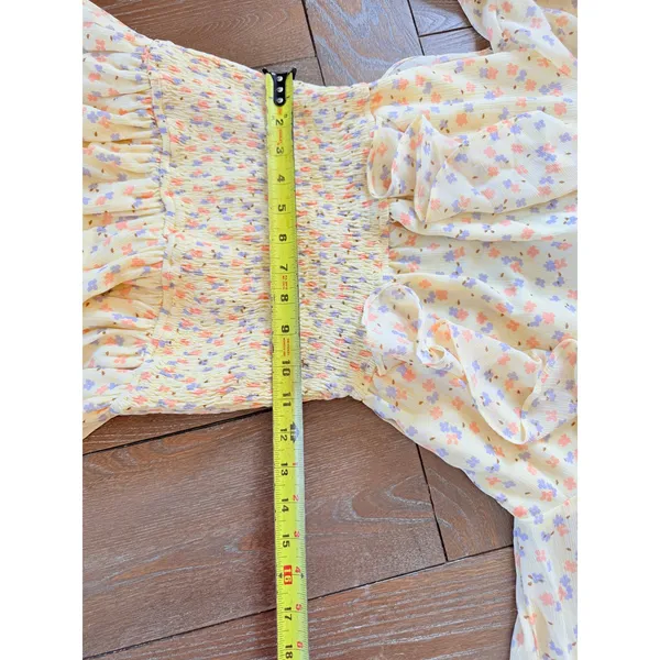 Sabo Skirt Floral Mini Dress Womens Yellow Small Smocked Ruffle Open Back - Image 6