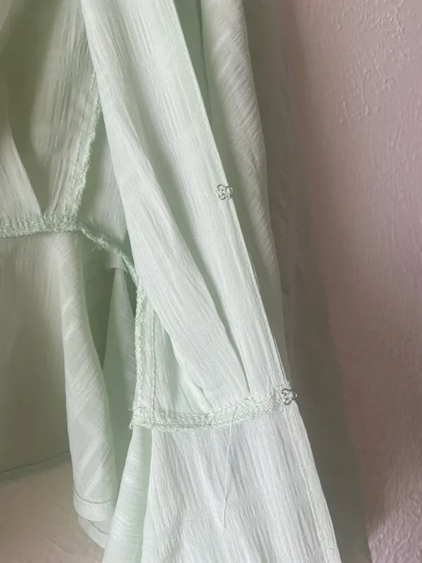 Buckle Light Green V-Neck Peplum Blouse - Women - Image 4